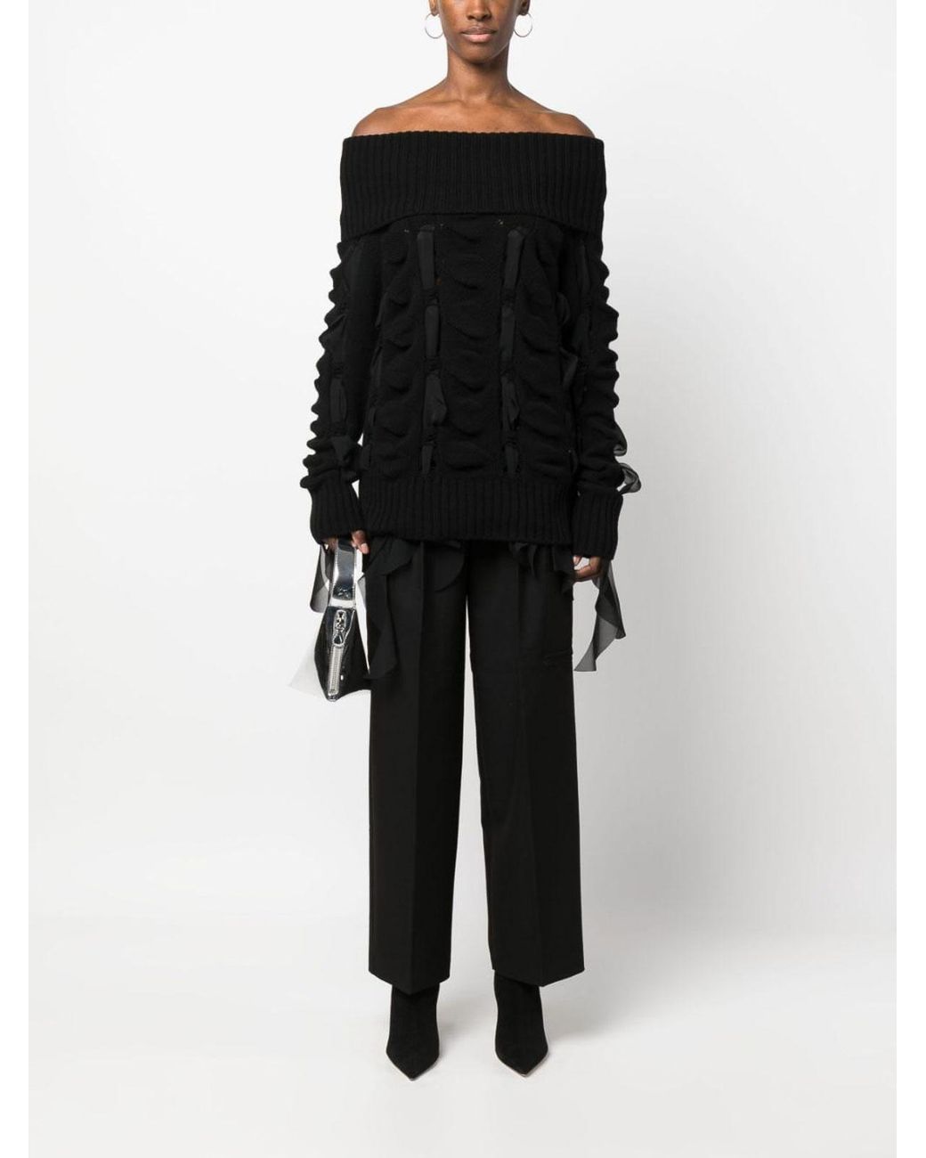 Blumarine Black Off-Shoulder Knitted Top