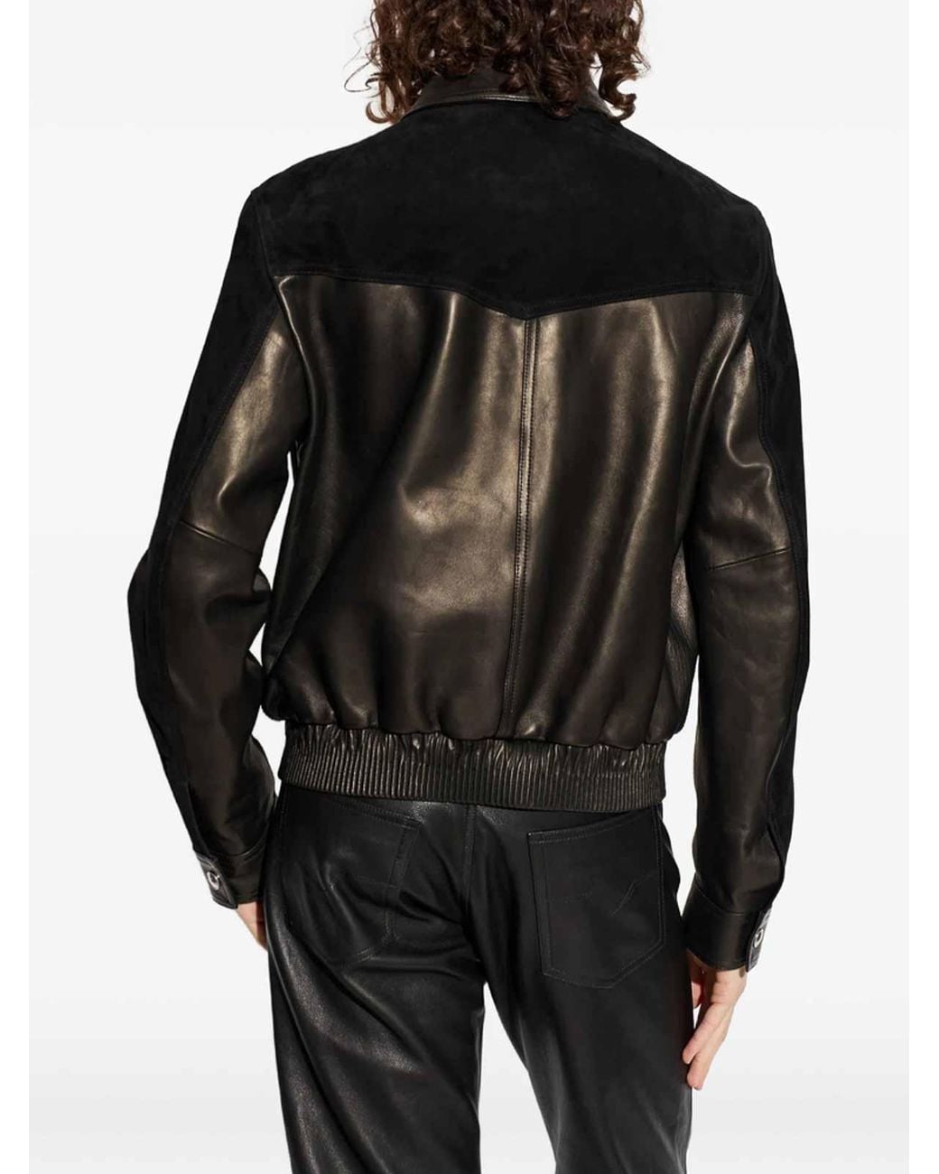 Versace Black Leather Outerwear for men