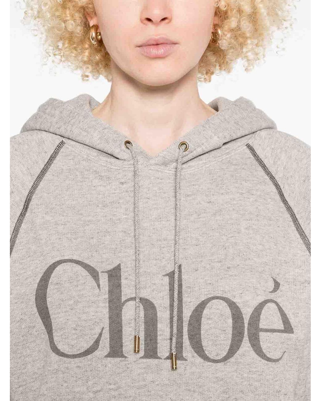 Chloé Gray Logo Classic Hoodie