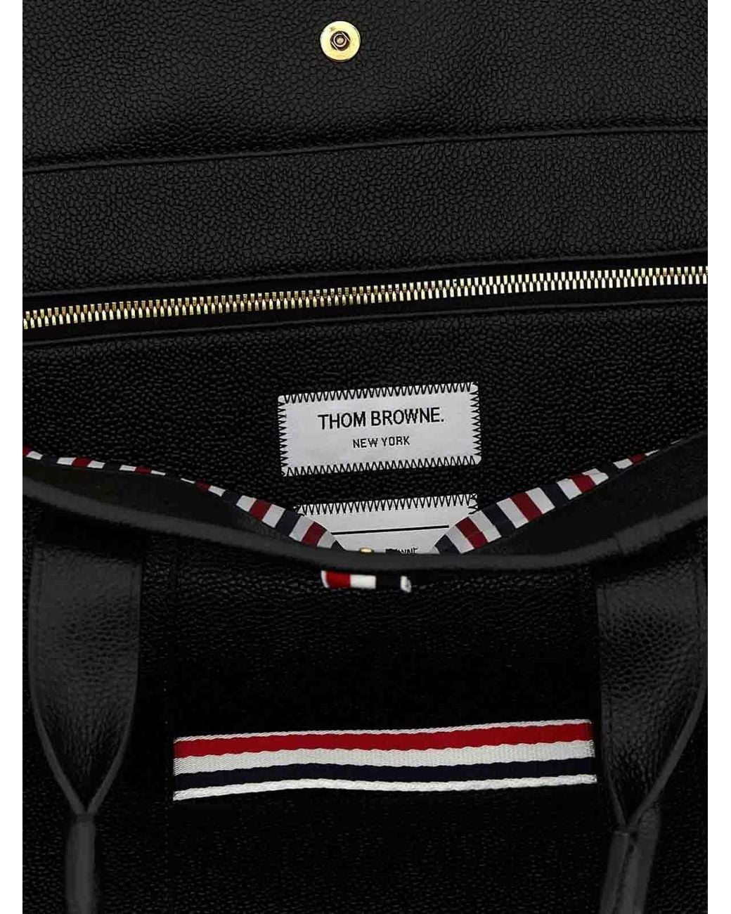 Thom Browne Black Leather Medium Tote Bag for men