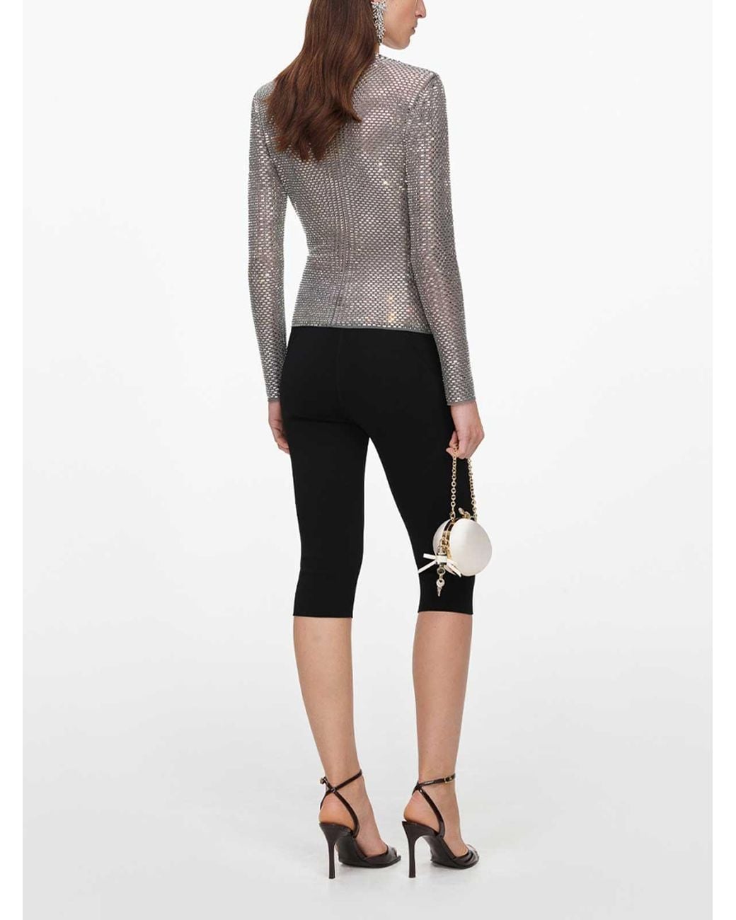 Self-Portrait Gray Rhinestone Mesh Wrap Top