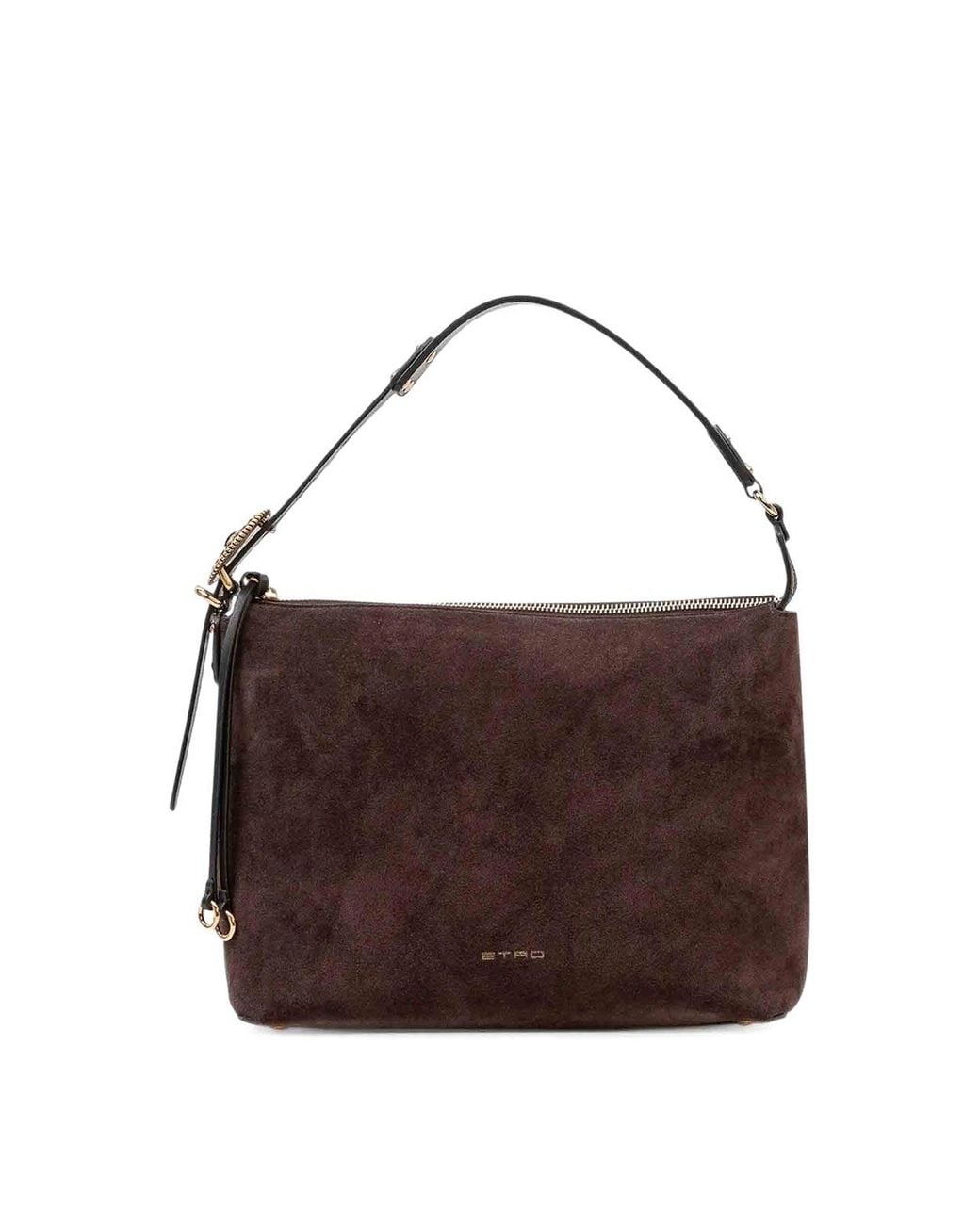 Etro Brown Suede Shoulder Bag With Leather Details