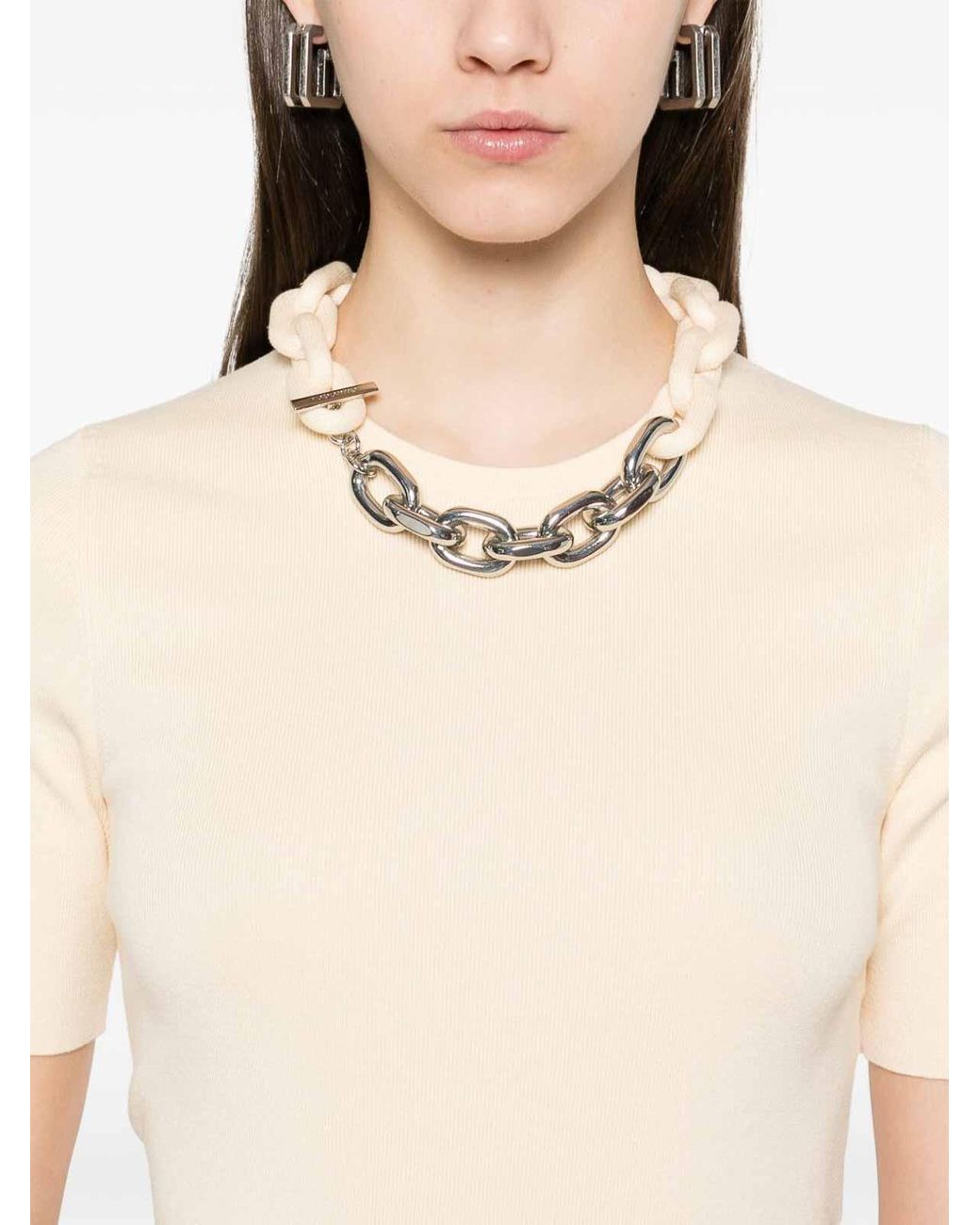 Rabanne Natural Silk And Cotton T-Shirt With Chain