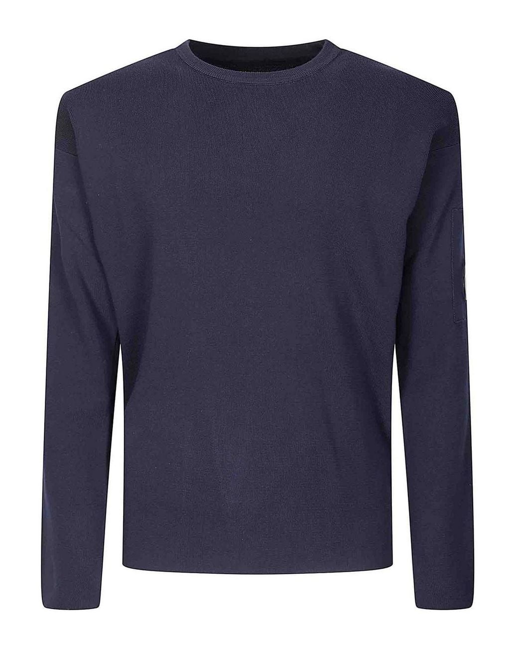 C P Company Blue Cotton Sea Island Crewneck Lens Sweater for men
