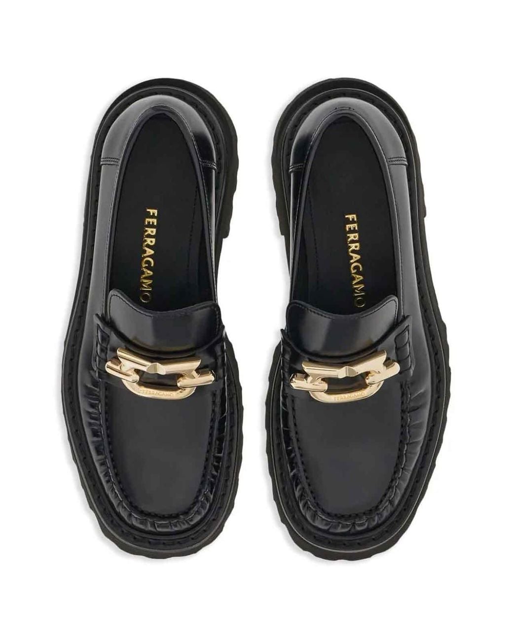 Ferragamo Black Gancini-Plaque Loafers for men