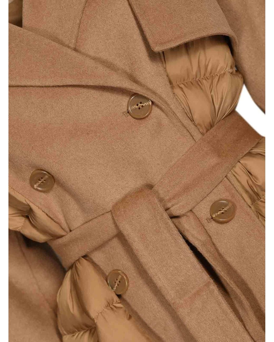 Twinset Brown Wool Coat With Quilted Nylon Inserts