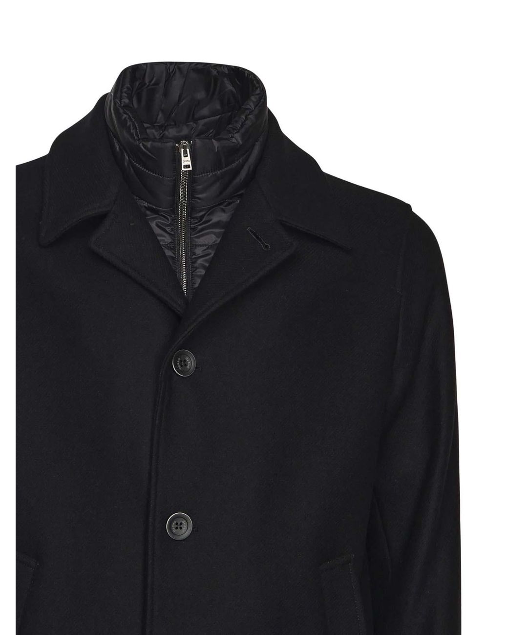 Herno Black Single-Breasted Wool Blend Coat for men
