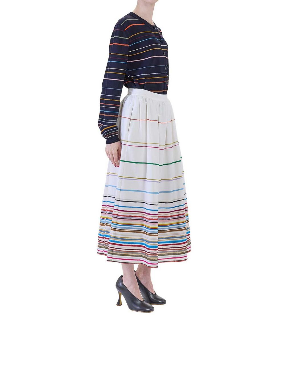 Paul Smith White Long Multistripe Skirt Ps