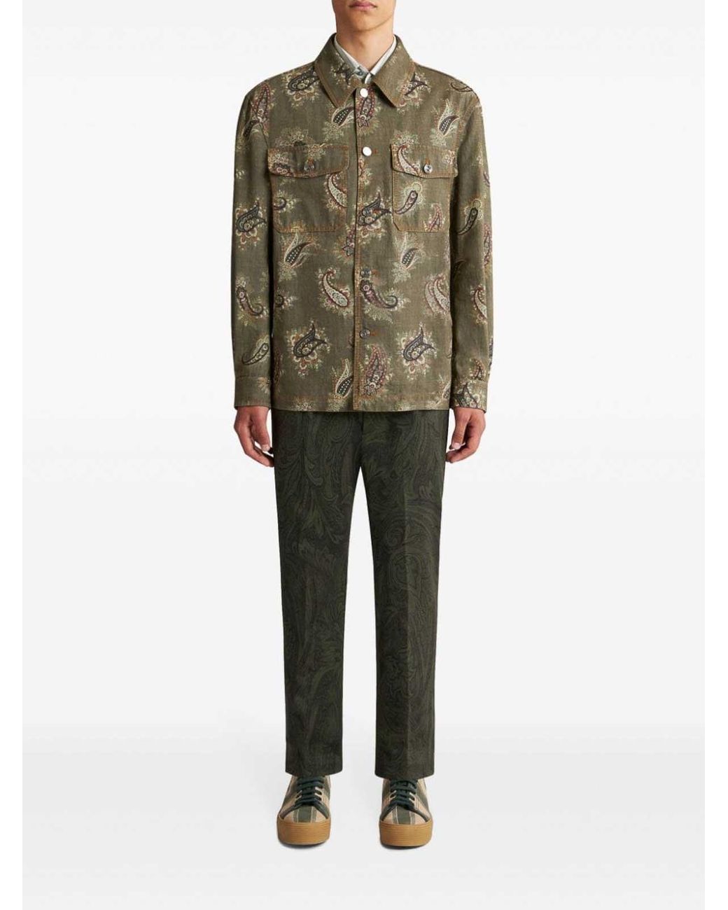 Etro Green Printed Cotton Shirt for men