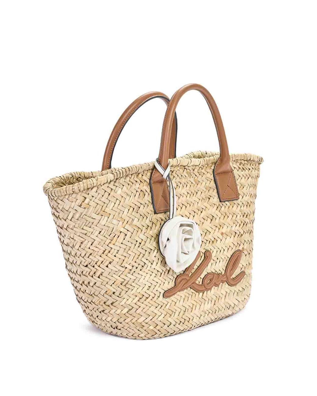 Karl Lagerfeld Metallic K/Signature Raffia Medium Basket