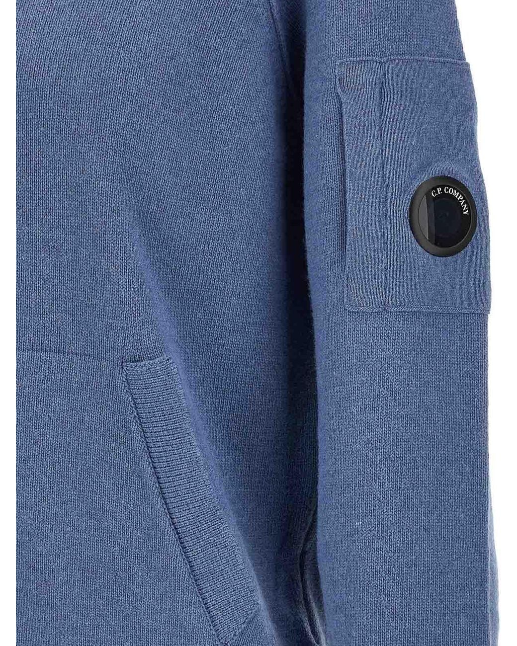 C P Company Blue Wool High-Neck Cardigan for men