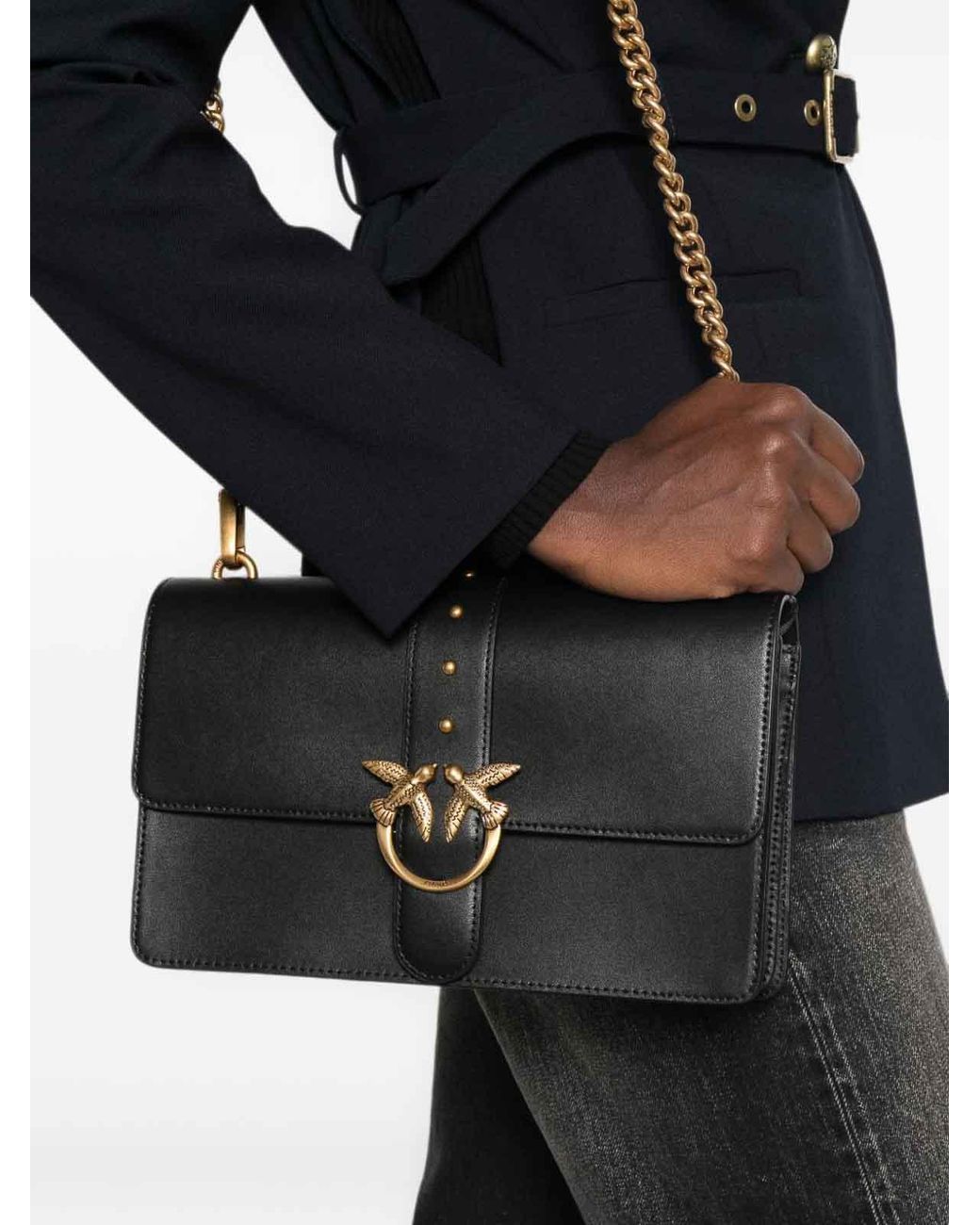 Pinko Black Leather Love One Classic Handbag
