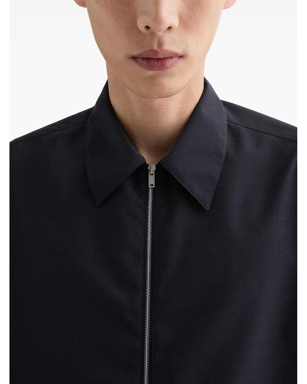 Jil Sander Blue Poplin Zip-Up Shirt for men