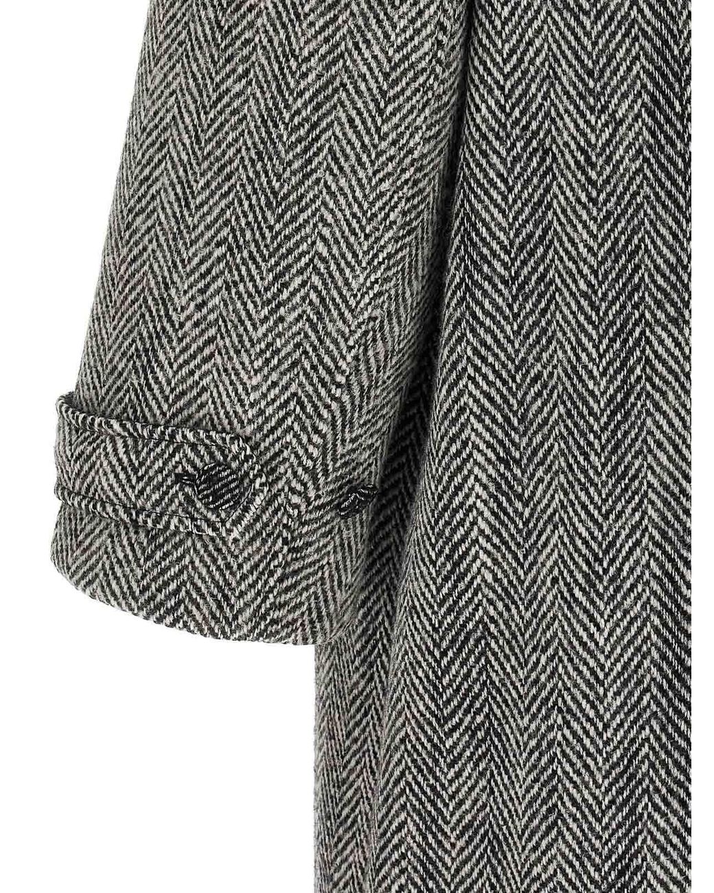 Dolce & Gabbana Gray Chevron Wool Coat for men