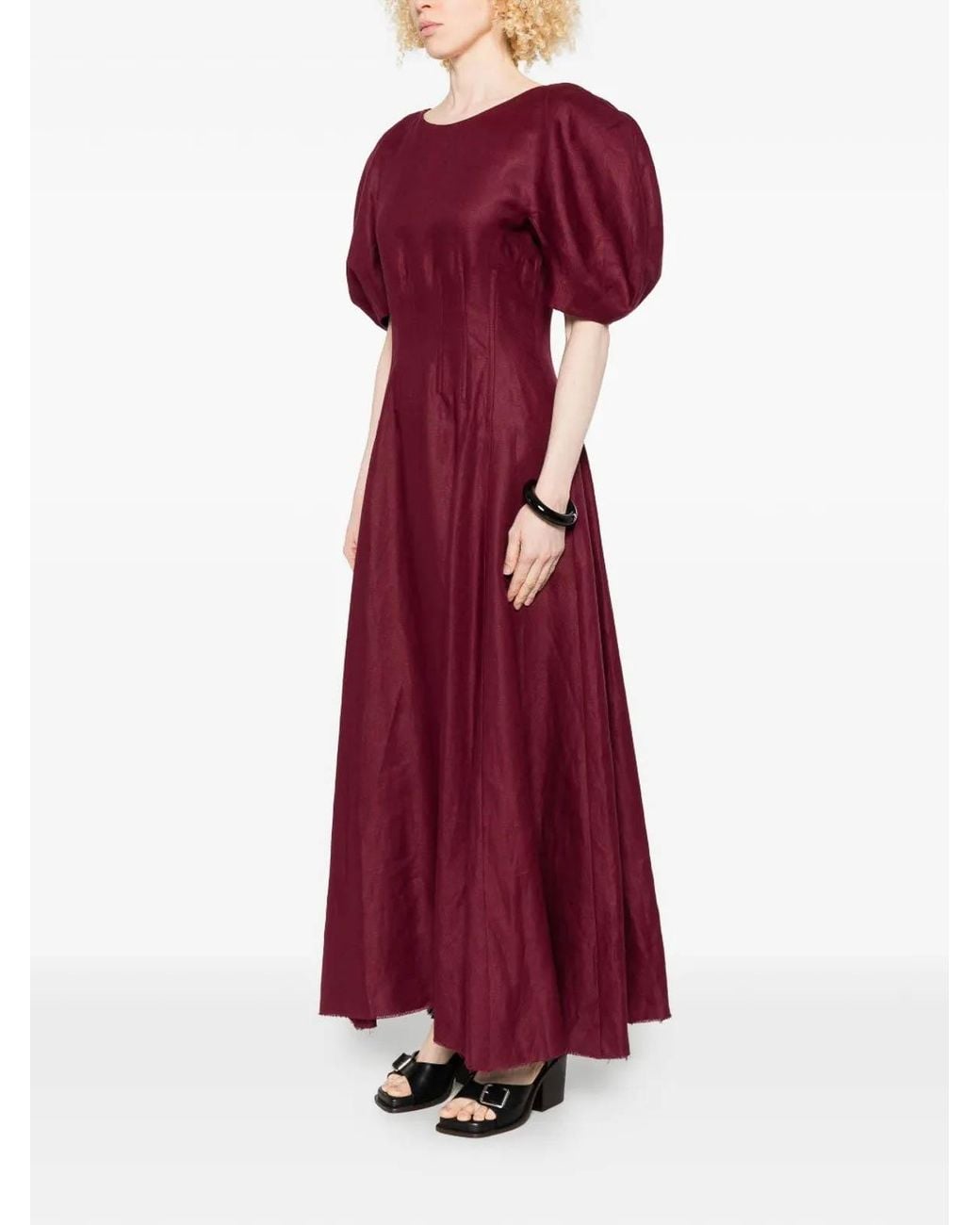 Gabriela Hearst Red Ranya Puff Sleeve Maxi Dress