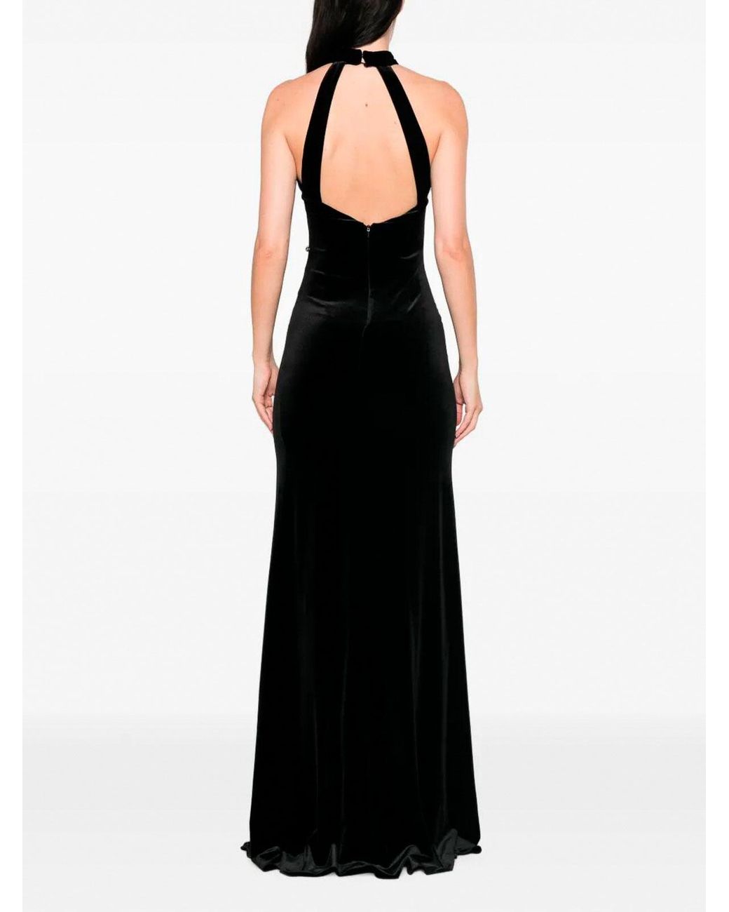 Nissa Black Open-Back Velvet Maxi Dress
