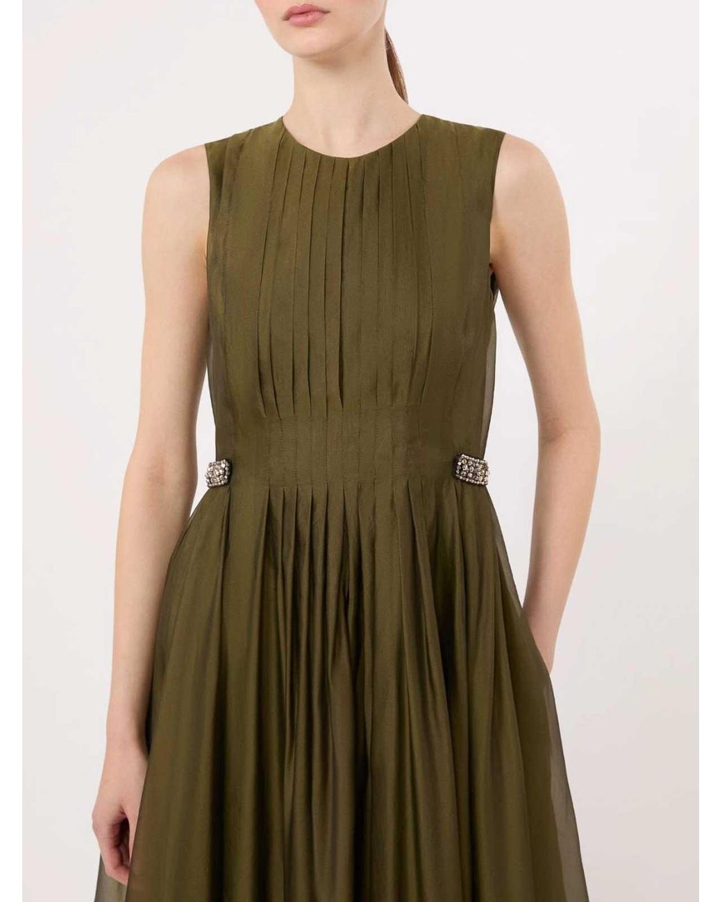 Max Mara Green Fit-And-Flare Organza Dress