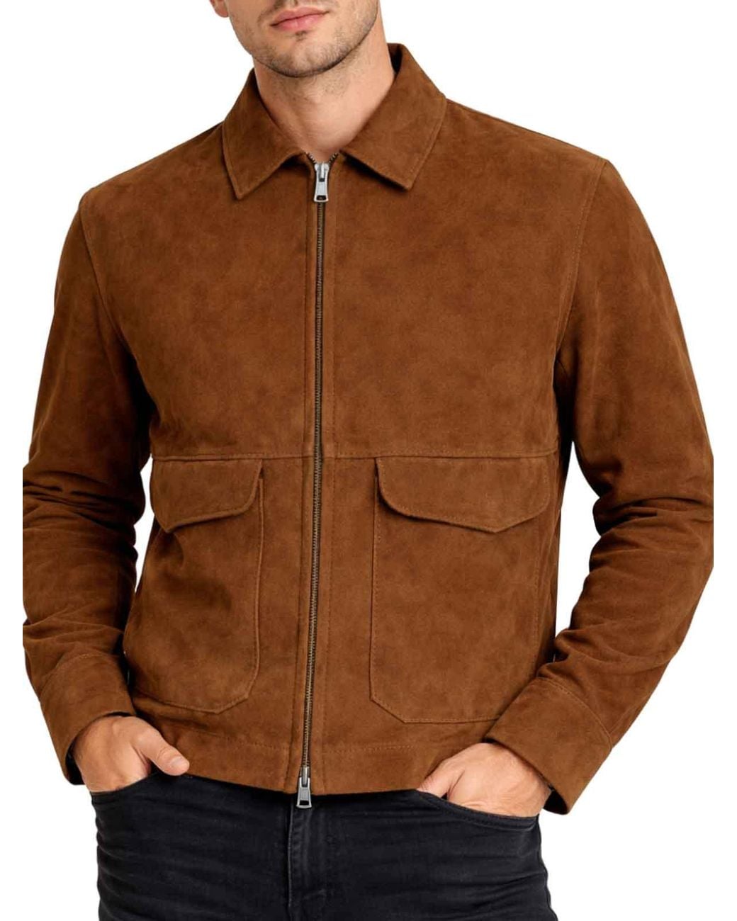 Franzese Collection Brown Taupe Bonded Suede Jacket for men