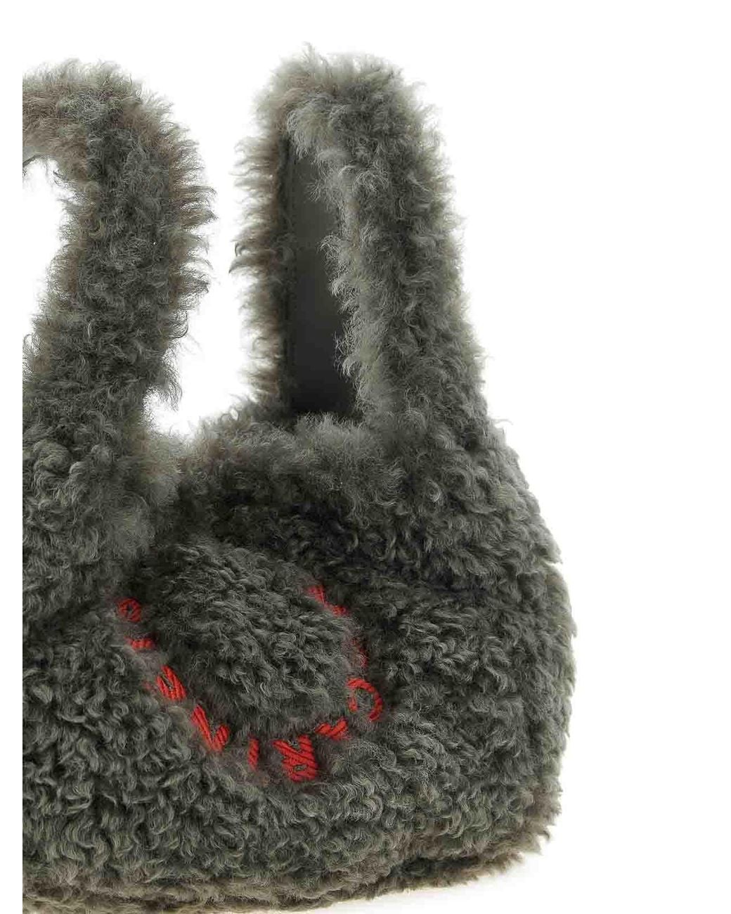 Stella McCartney Gray Shearling Logo Shoulder Bag