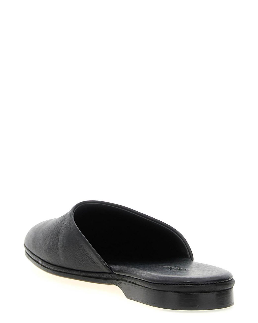 Brioni Black Leather Almond-Toe Mules