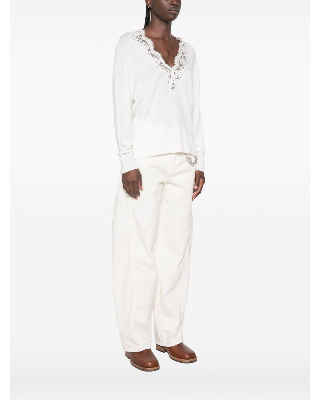 ERMANNO FIRENZE Natural Wool V-Necked Sweater