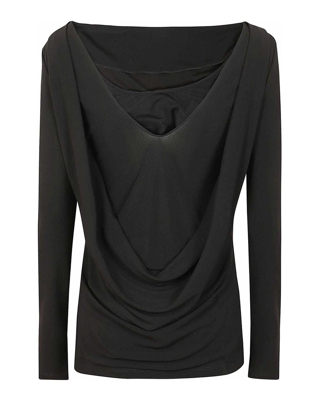 Alberta Ferretti Black Jersey And Tulle Blouse