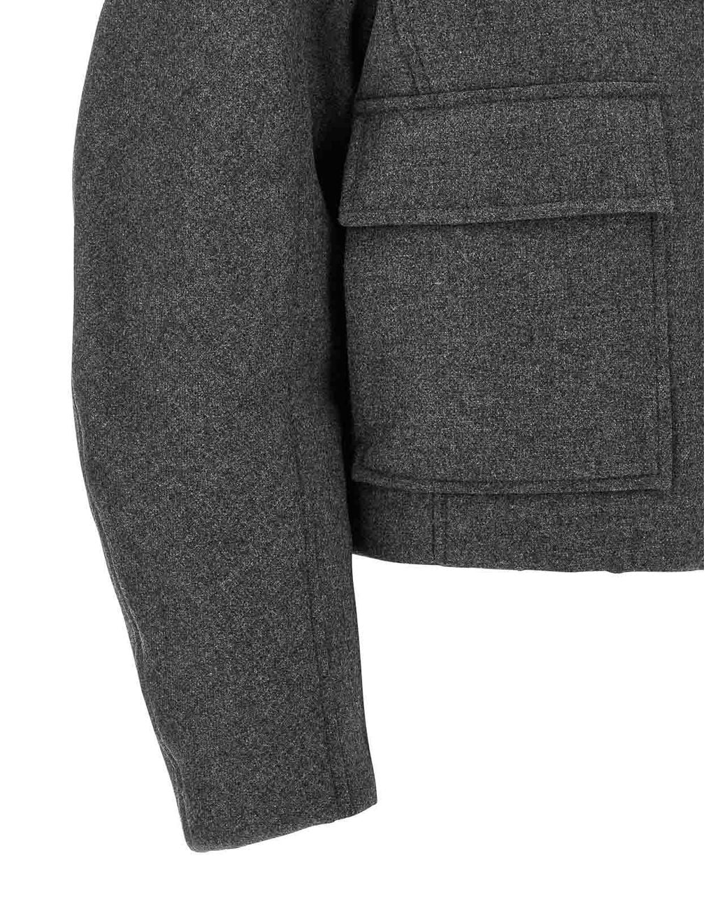 Brunello Cucinelli Gray Shearling Collar Cropped Jacket