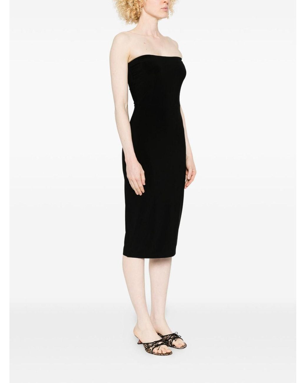 Norma Kamali Black Strapless Stretch Midi Dress