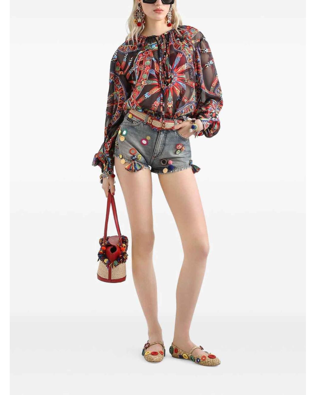 Dolce & Gabbana Red Carretto Print Devor Twill Blouse