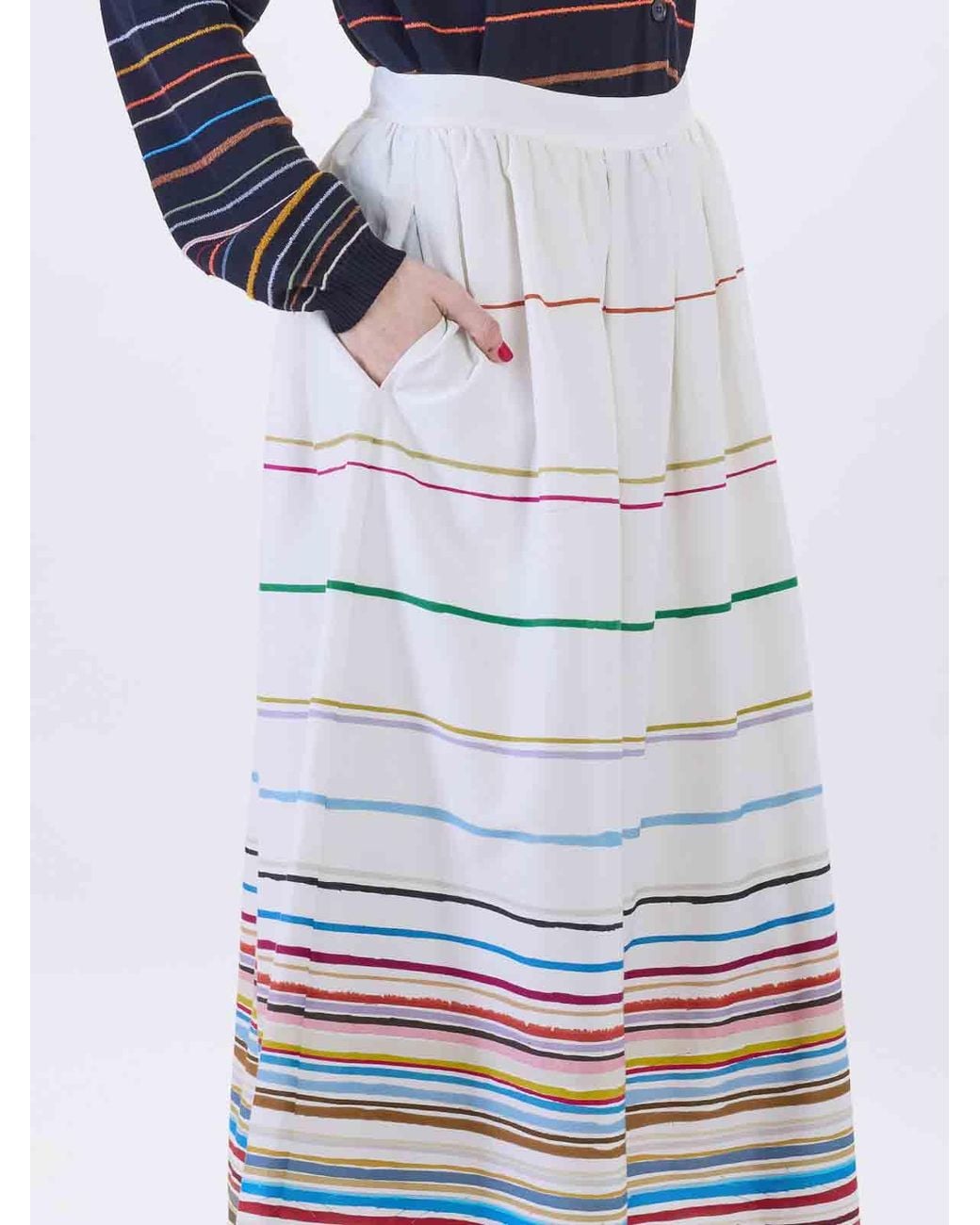 Paul Smith White Long Multistripe Skirt Ps
