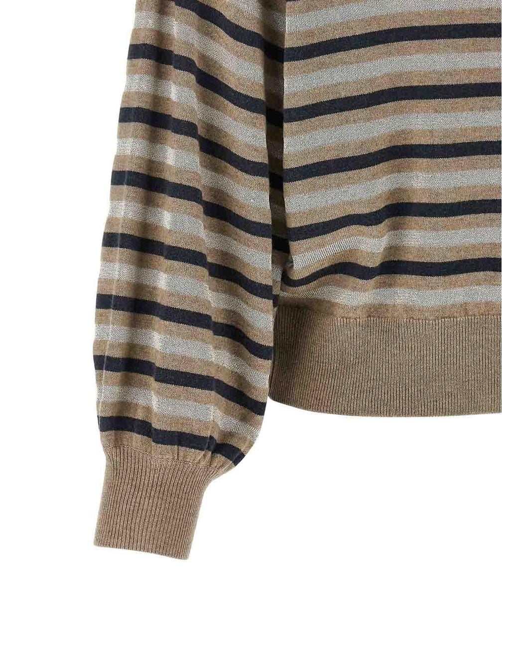 Brunello Cucinelli Gray Sparkling Stripes Jumper
