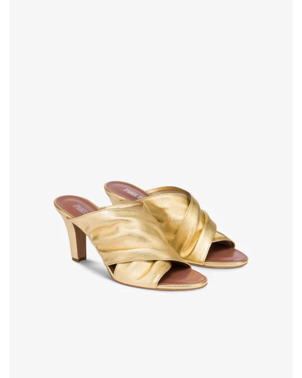 Paris Texas Natural Ruched Leather Mules Open Toe Heels