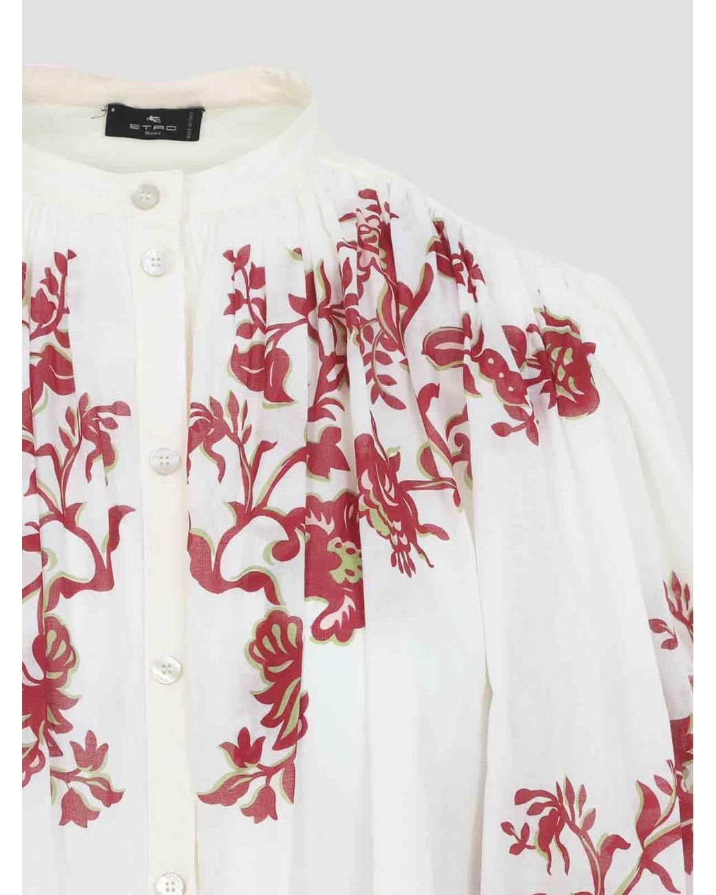 Etro Red Pleates Band Collar Shirt