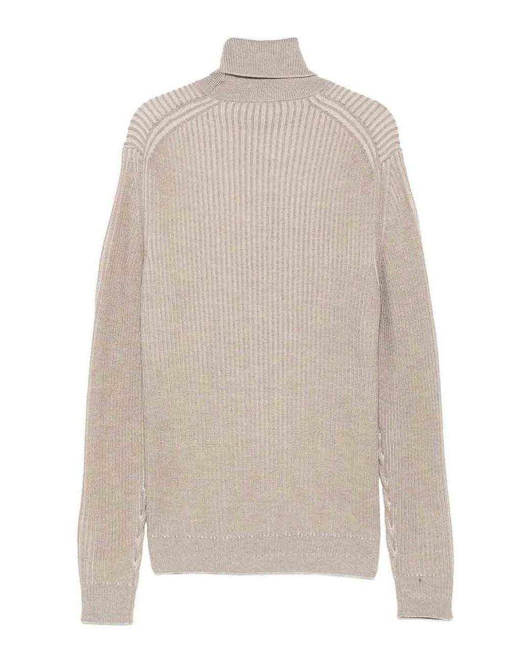Zanone Natural Ribbed Wool Turtleneck Jumper for men