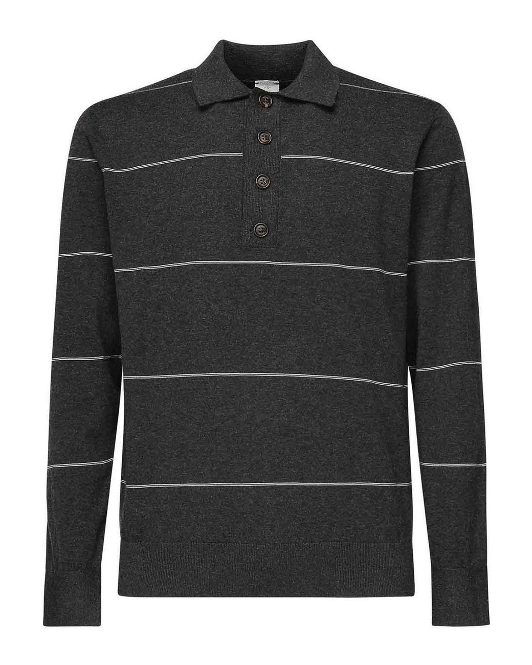 Eleventy Black Striped Long-Sleeved Polo Shirt for men