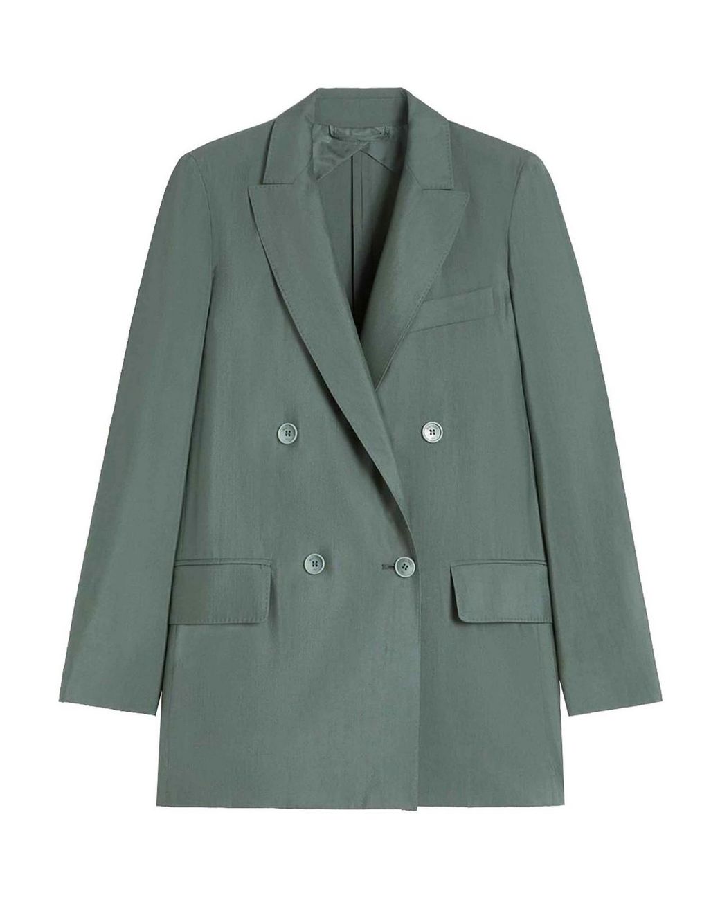 Max Mara Green Wool Silk Chevron Double-Breasted Blazer