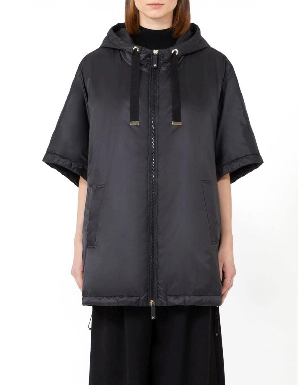 Max Mara Black Padded Hooded Cape