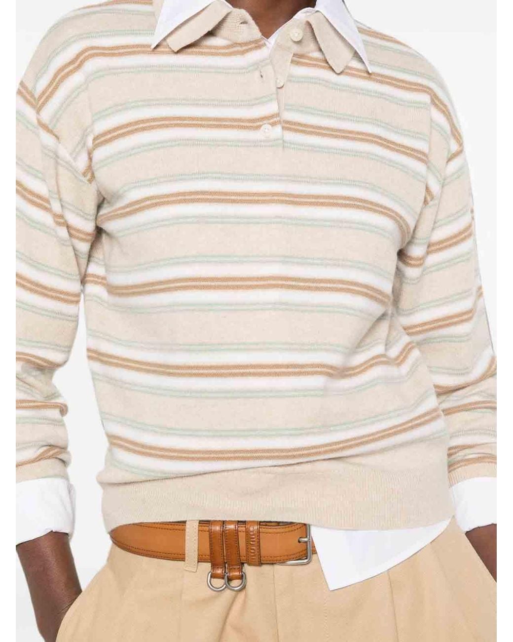 Guest In Residence White Striped Cashmere Polo Shirt