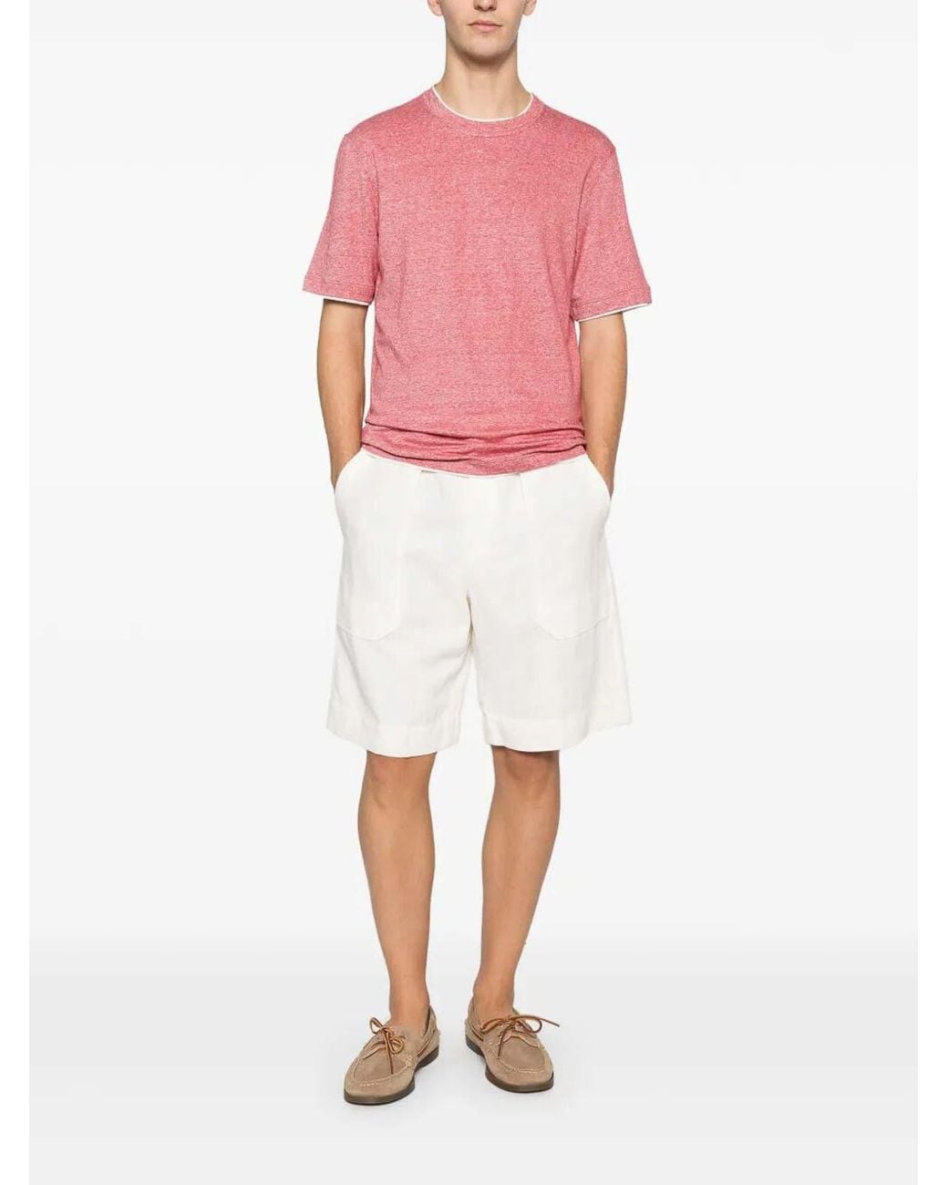 Brunello Cucinelli Pink T-Shirt With Faux-Layering for men