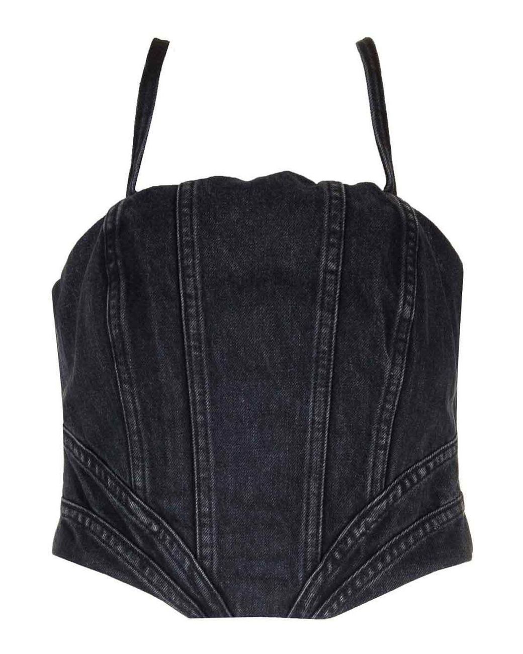 AMI Black Faded Denim Corset