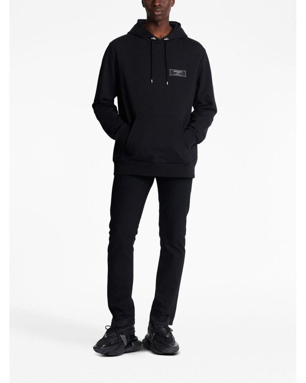Balmain Black Pierre Label Hoodie, Long Sleeves, , 100% Organic Cotton, Size: Large for men
