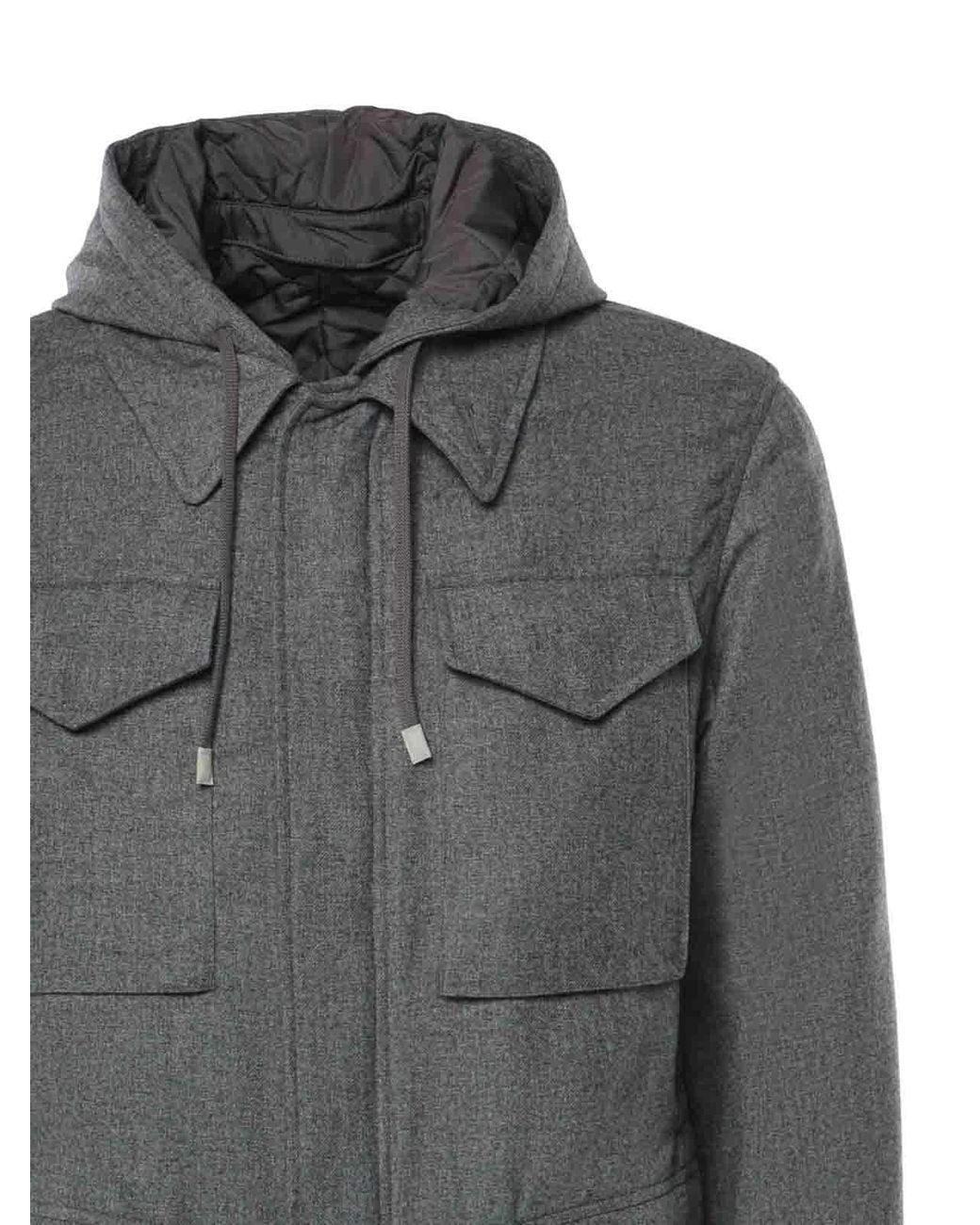Eleventy Gray Hooded Field Jacket for men