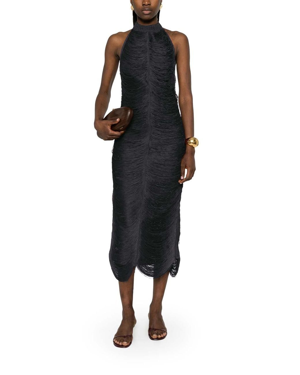 Bless Black Beryl Long Dress With Fringes