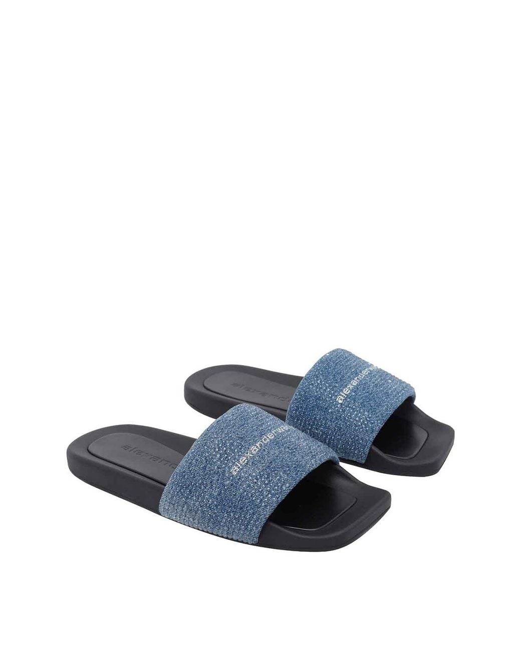 Alexander Wang Blue Aw Logo And Strass Pool Sandals
