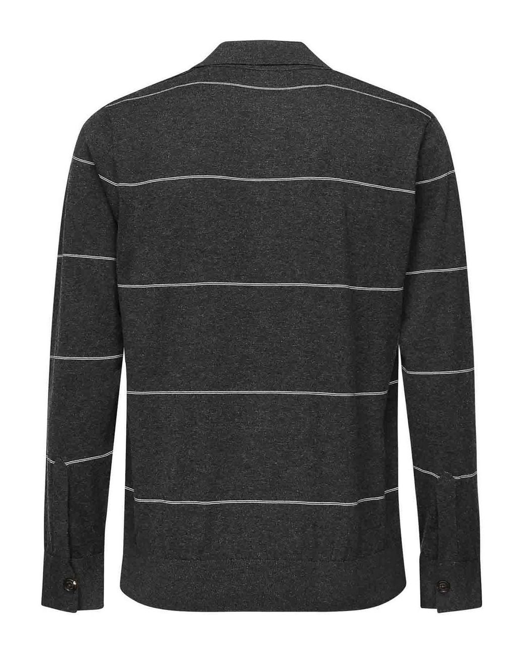 Eleventy Black Striped Long-Sleeved Polo Shirt for men