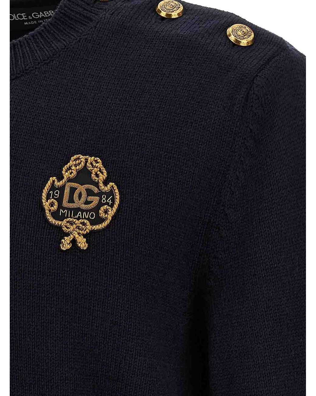 Dolce & Gabbana Blue Embroidered Coat Of Arms Jumper for men