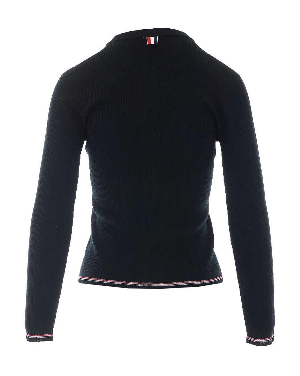Thom Browne Blue Ribbed Striped Logo Cardigan