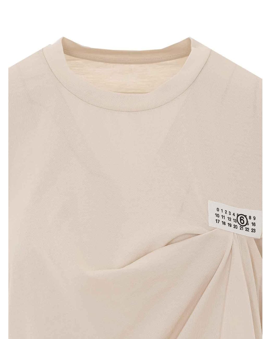 MM6 by Maison Margiela White Numeric Logo Draped T-Shirt
