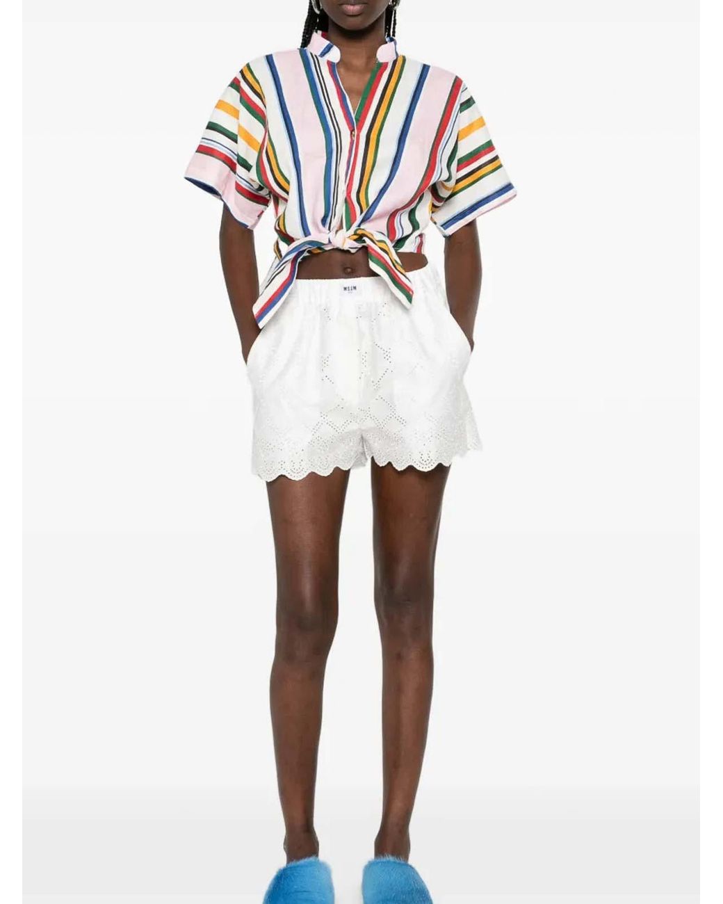 MSGM White Shorts With Sangallo Embroidery