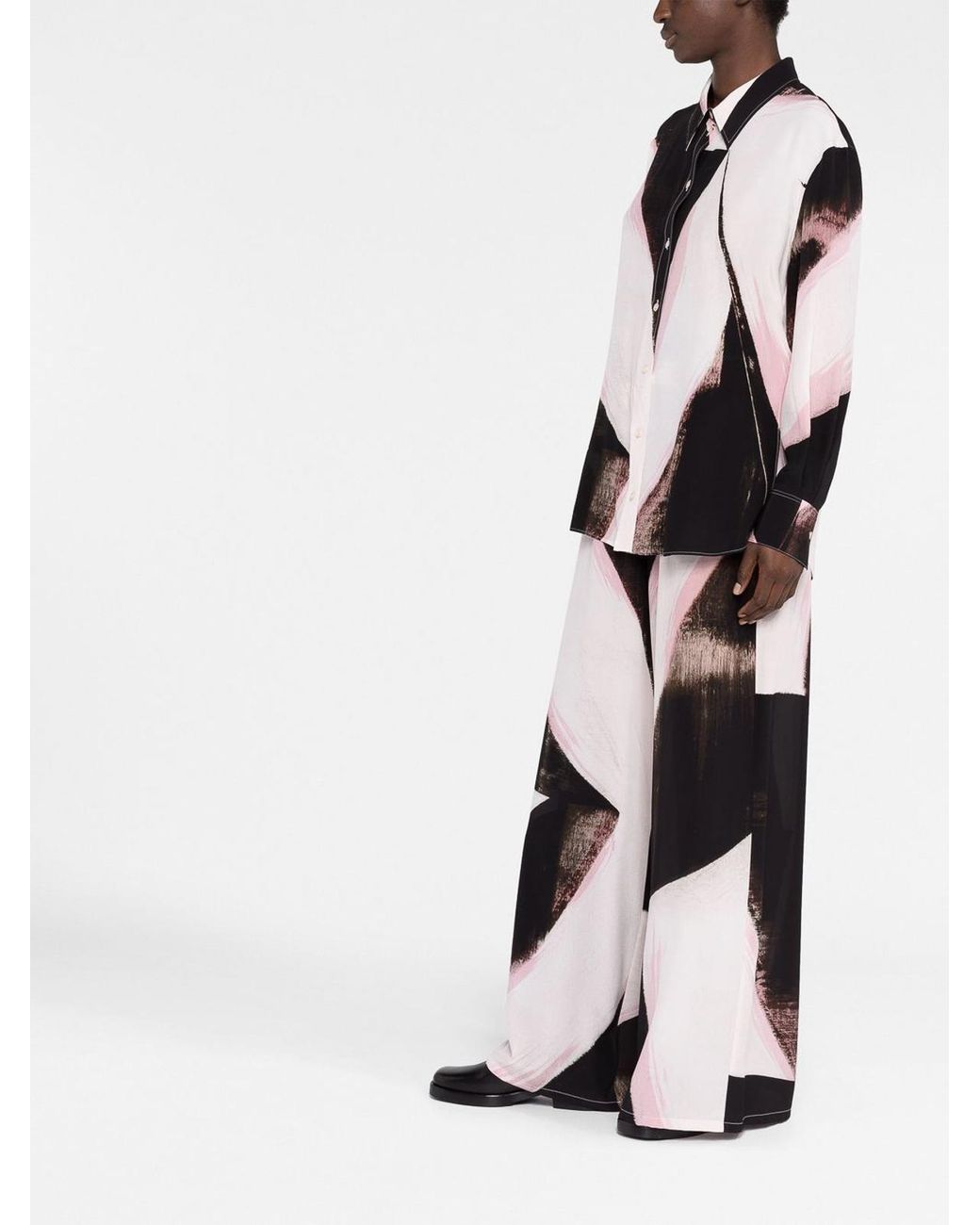 McQueen Black High-Waisted Wide-Leg Wool Trousers